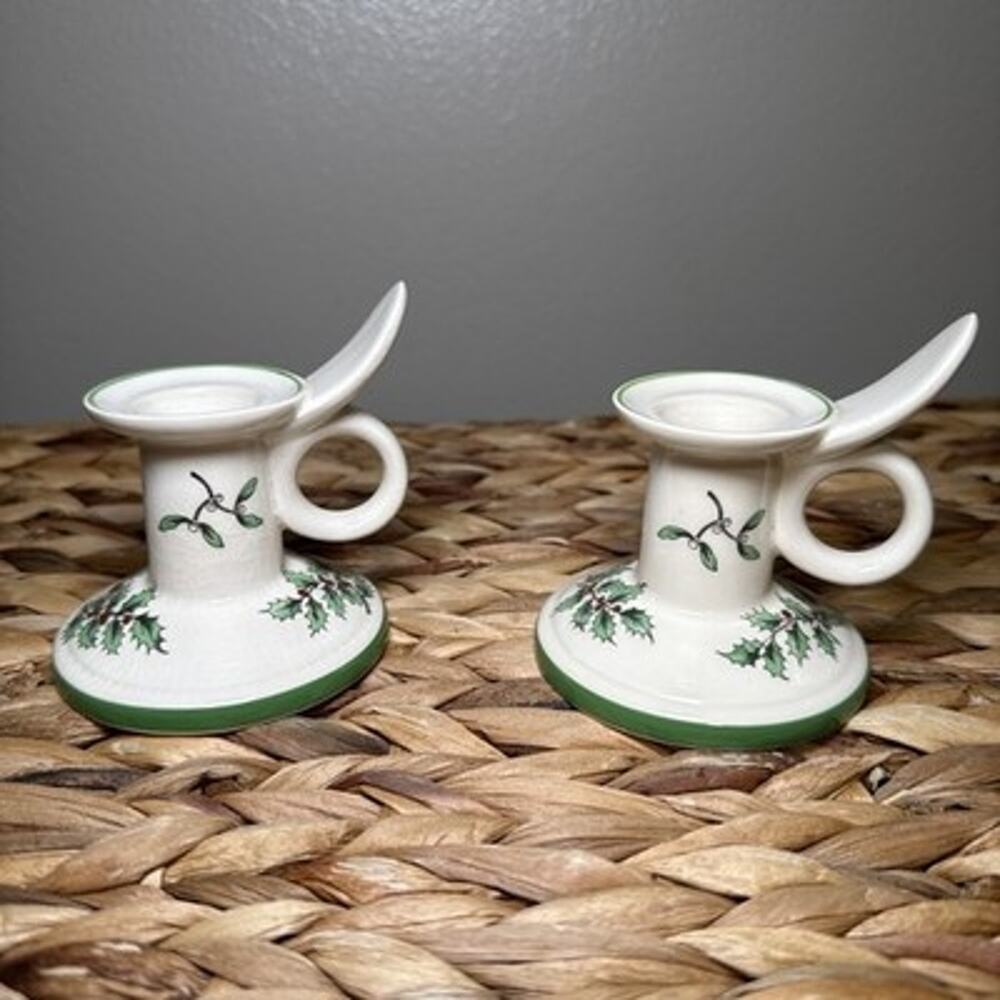 Spode Christmas Tree Chamberstick Candle Holders Set of 2 England S3324 C